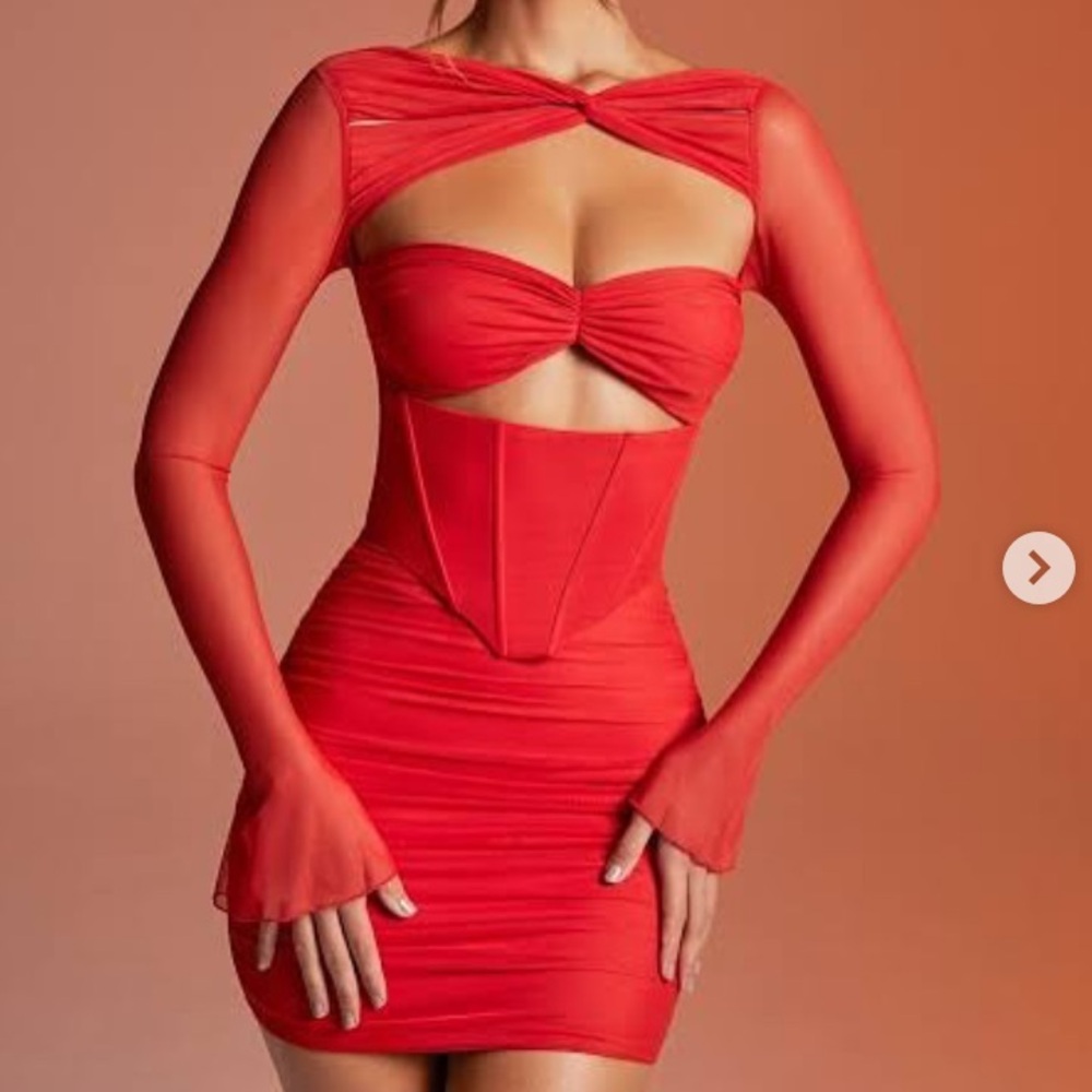 Oh Polly Red Cutout Mesh Bodycon Mini Dress